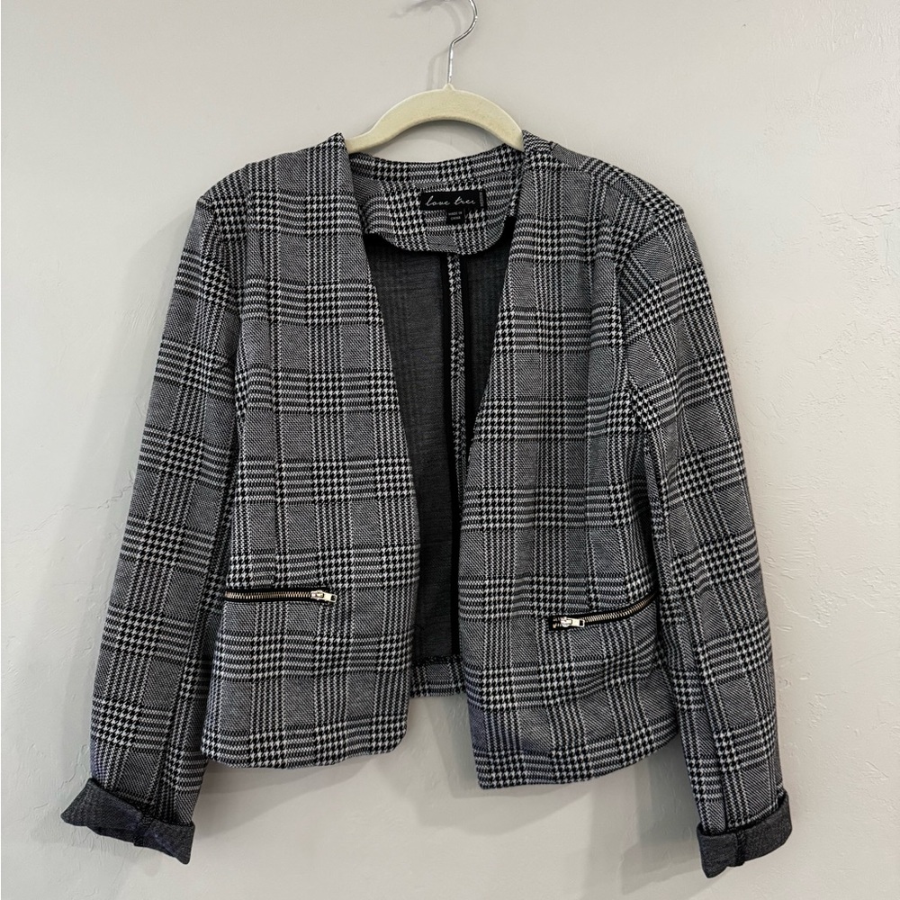 Love Tree Gray Plaid Blazer with Zippered Pockets
